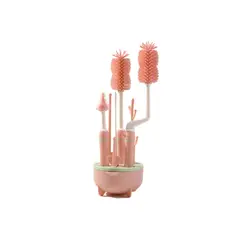 BABYLUNA - Set Cepillos Silicona para Mamaderas con Escurridor Rosado