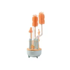 BABYLUNA - Set Cepillos Silicona para Mamaderas con Escurridor Celeste