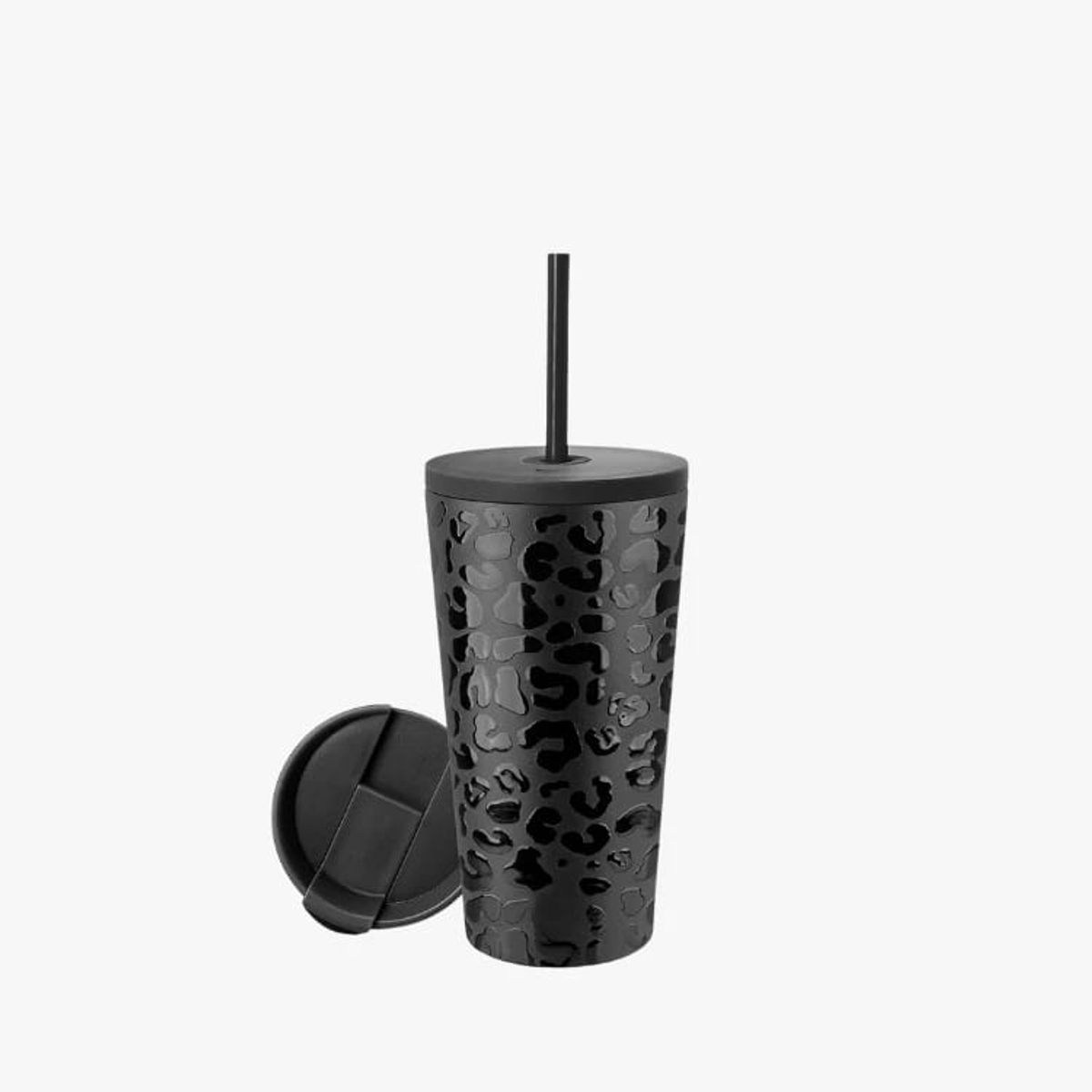 PARTYGLOBOS - Vaso Térmico 460ml + 2 Tapas Negro Con Diseño