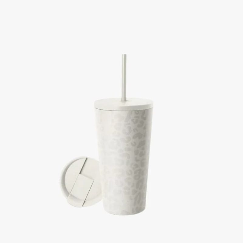 PARTYGLOBOS - Vaso Térmico 460ml + 2 Tapas Blanco Con Diseño