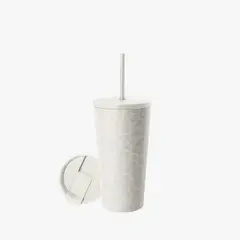 PARTYGLOBOS - Vaso Térmico 460ml + 2 Tapas Blanco Con Diseño