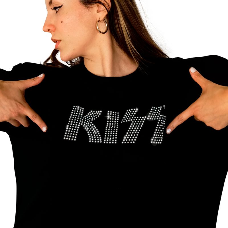 ROCK OFF OFFICIALLY LICENSED PRODUCTS - Polera original unisex de Kiss con decoraciones de diamantes