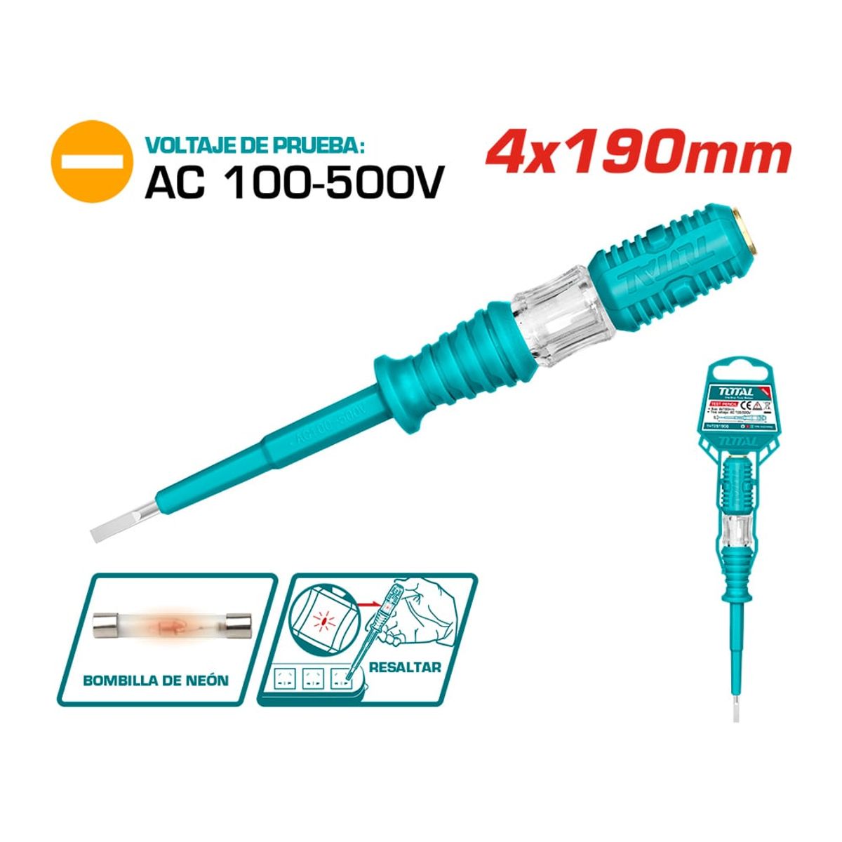 TOTAL TOOLS - Destornillador de Paleta Probador de Corriente AC 100-500v TOTAL