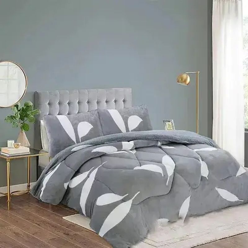 GENERICO - COBERTOR PLUSH CON CHIPORRO GRIS PLUMA BLANCA KING GS