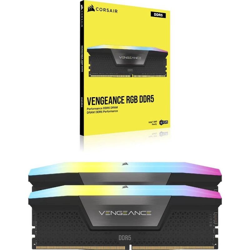 CORSAIR - Memoria Ram DDR5 32GB (2x16GB) 5200 MT/s Corsair Vengeance RGB, Black