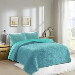 GENERICO - COBERTOR PLUSH DELGADO UNICOLOR TURQUESA TEXTURIZADOS 1.5 PLAZA GS