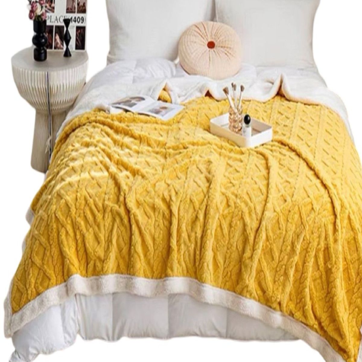 GENERICO - FRAZADA DE PLUSH Y SHERPA ELEGANTE