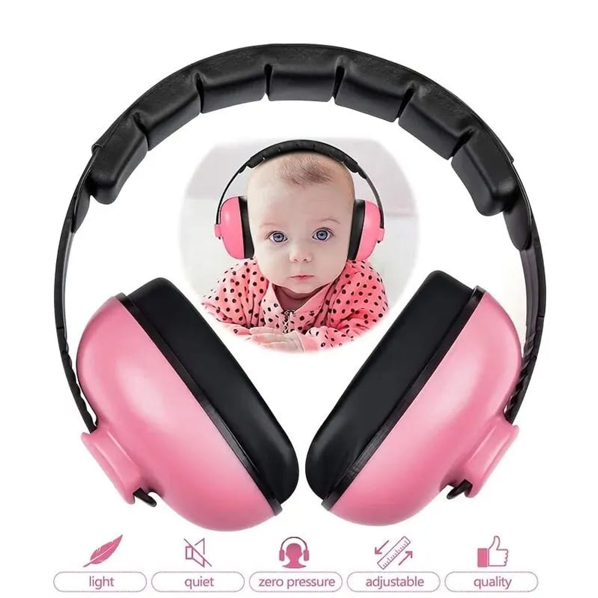 OEM - OREJERAS PROTECTORAS ANTIRRUIDOS PARA BEBE ROSA