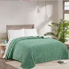 GENERICO - FRAZADA TEXTURIZADA CON CHIPORRO UNICOLOR VERDE 2 PLAZAS GS