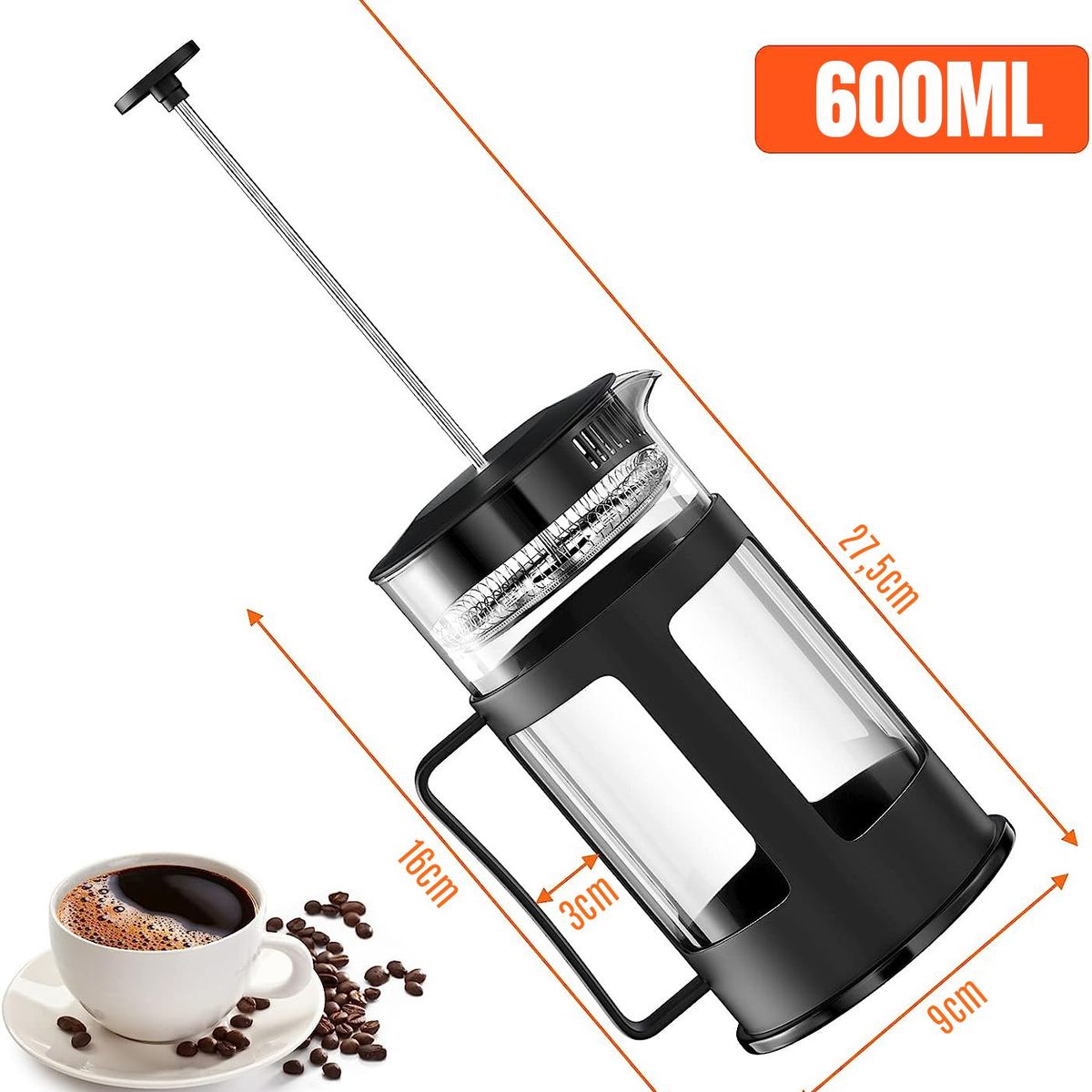 GENERICO - Cafetera Francesa Cafetera De Prensa Cafe Press Tea 600ml