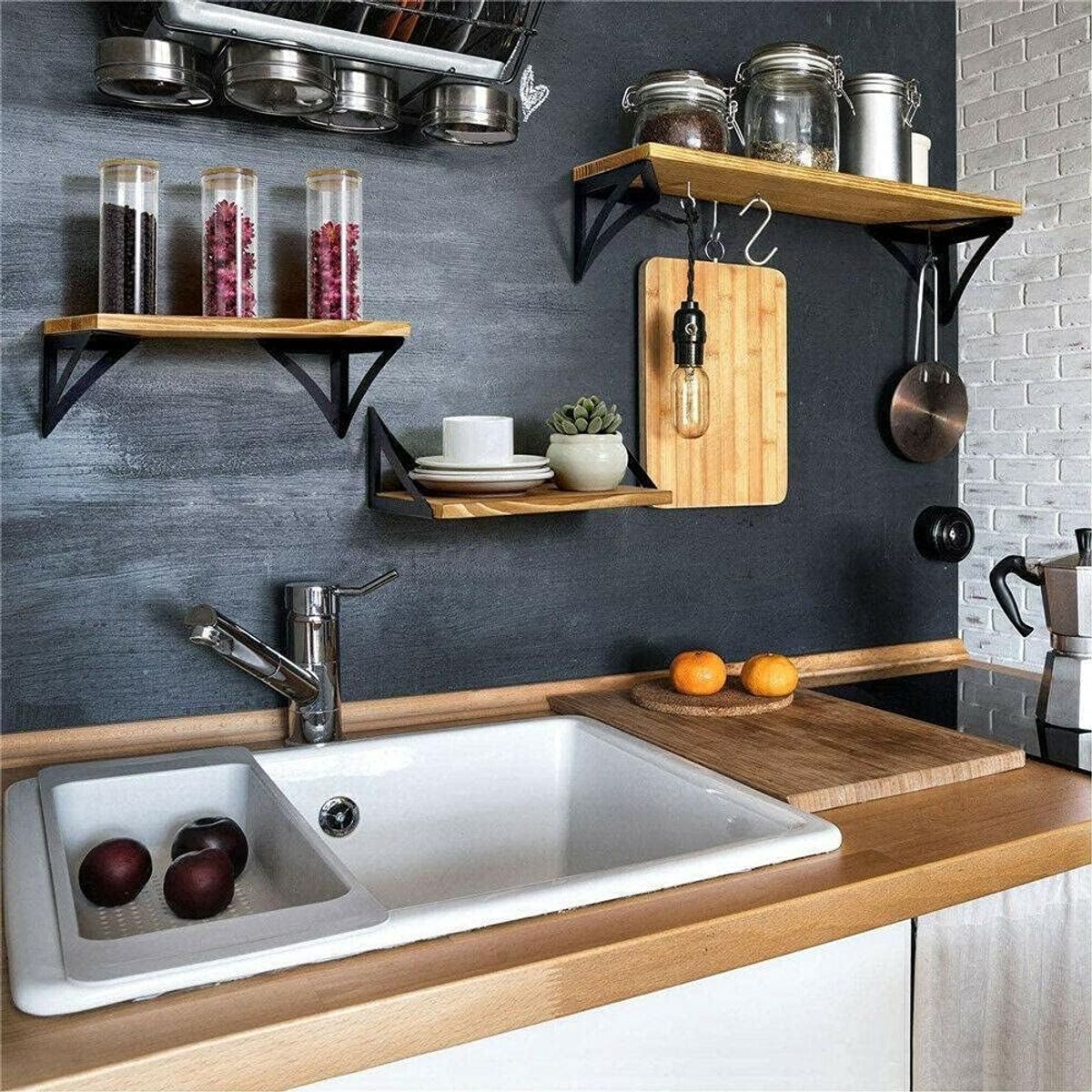 GENERICO - REPISAS FLOTANTES DE MADERA MODERNAS KIT X3 COLORES  CAFE