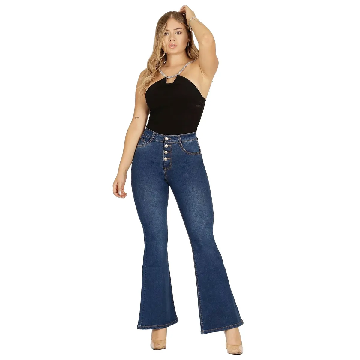 YASSNE - Jeans De Mujer Tiro Alto Flare Yassne J24