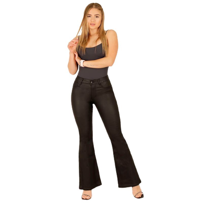 YASSNE - Jeans Ecocuero Acampanado Mujer Push Up J85