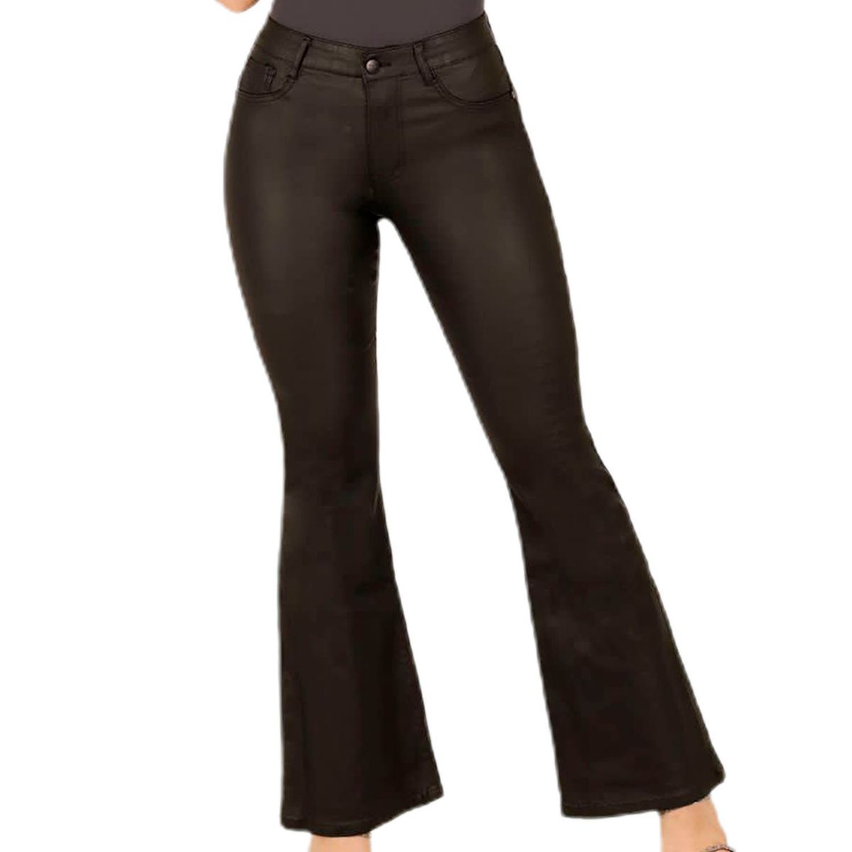 YASSNE - Jeans Ecocuero Acampanado Mujer Push Up J85