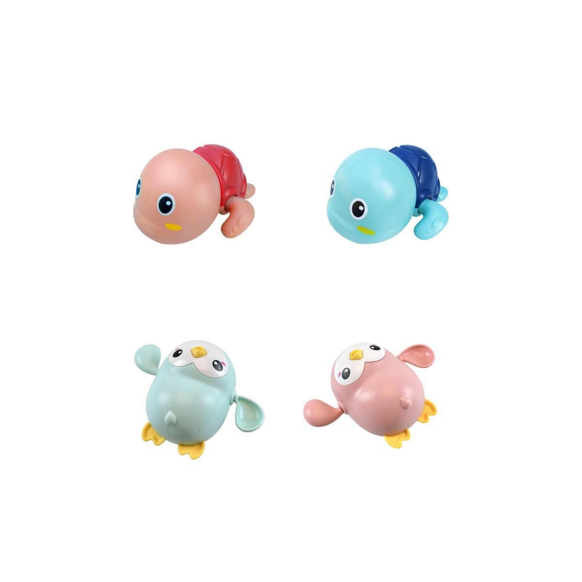 BABYLUNA - Set 4 juguetes para Baño Bebé Pingüino y Tortuga