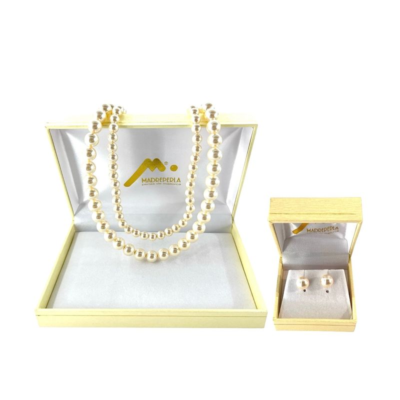 MALLORCA - Set Collar Doble de Perlas mas Aros pegados Mallorca Enchapado en Oro