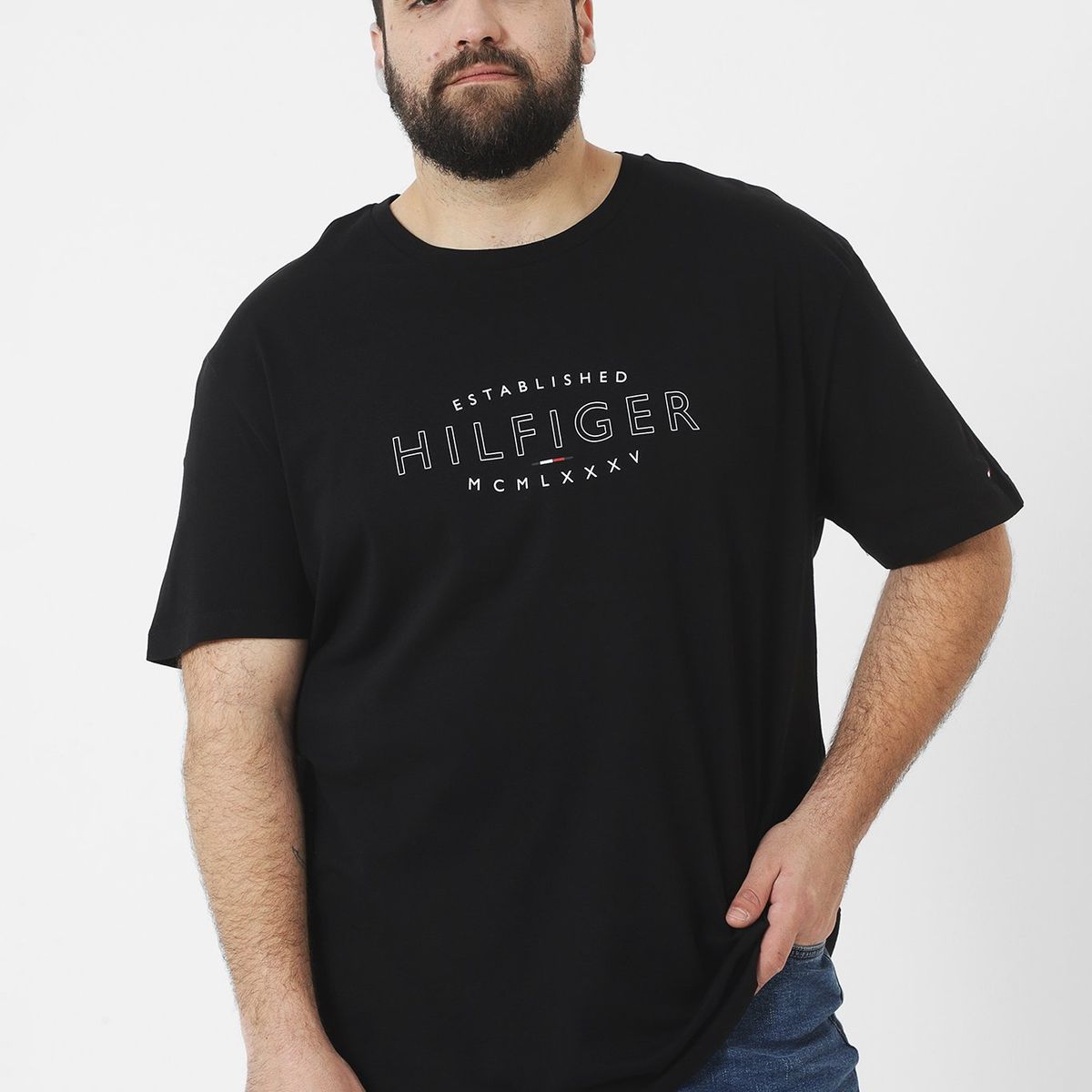 TOMMY HILFIGER - Polera Plus 1985 Logo Regular Fit Negro Tommy Hilfiger