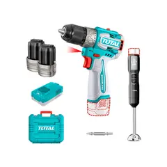 TOTAL TOOLS - Taladro Compact BLmotor + Minipimer + 2 Bat 2a 16v + Car + 2 Acc TOTAL.