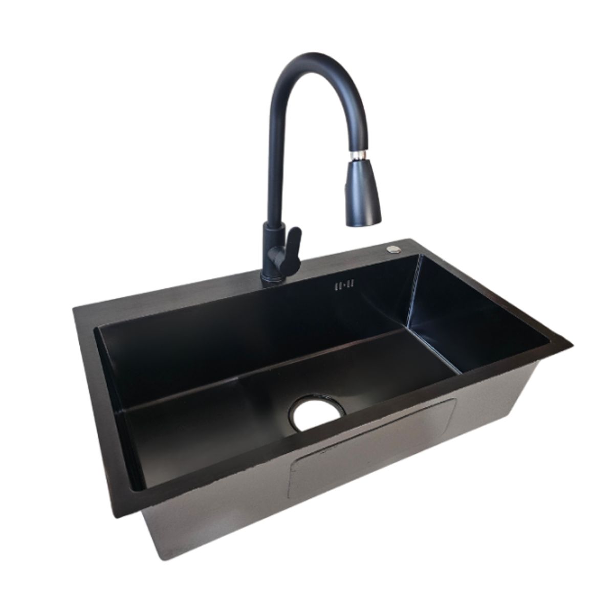 MODERN SPACE - Lavaplatos 75x45 Cm Negro 2mm + Llave Monomando Extraíble