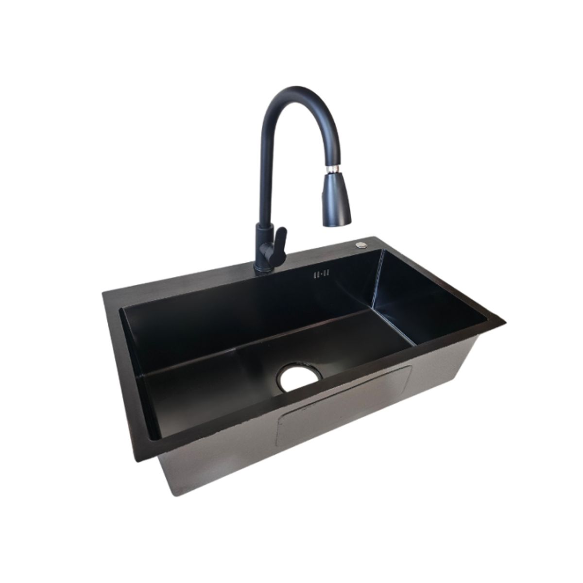 MODERN SPACE - Lavaplatos 75x45 Cm Negro 2mm + Llave Monomando Extraíble