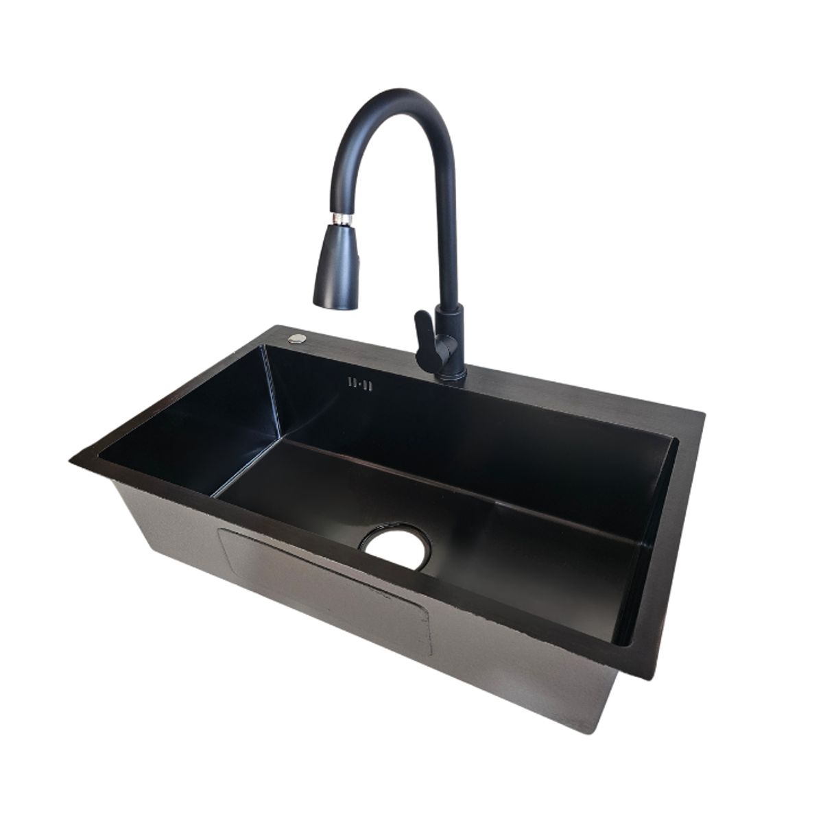 MODERN SPACE - Lavaplatos 75x45 Cm Negro 2mm + Llave Monomando Extraíble