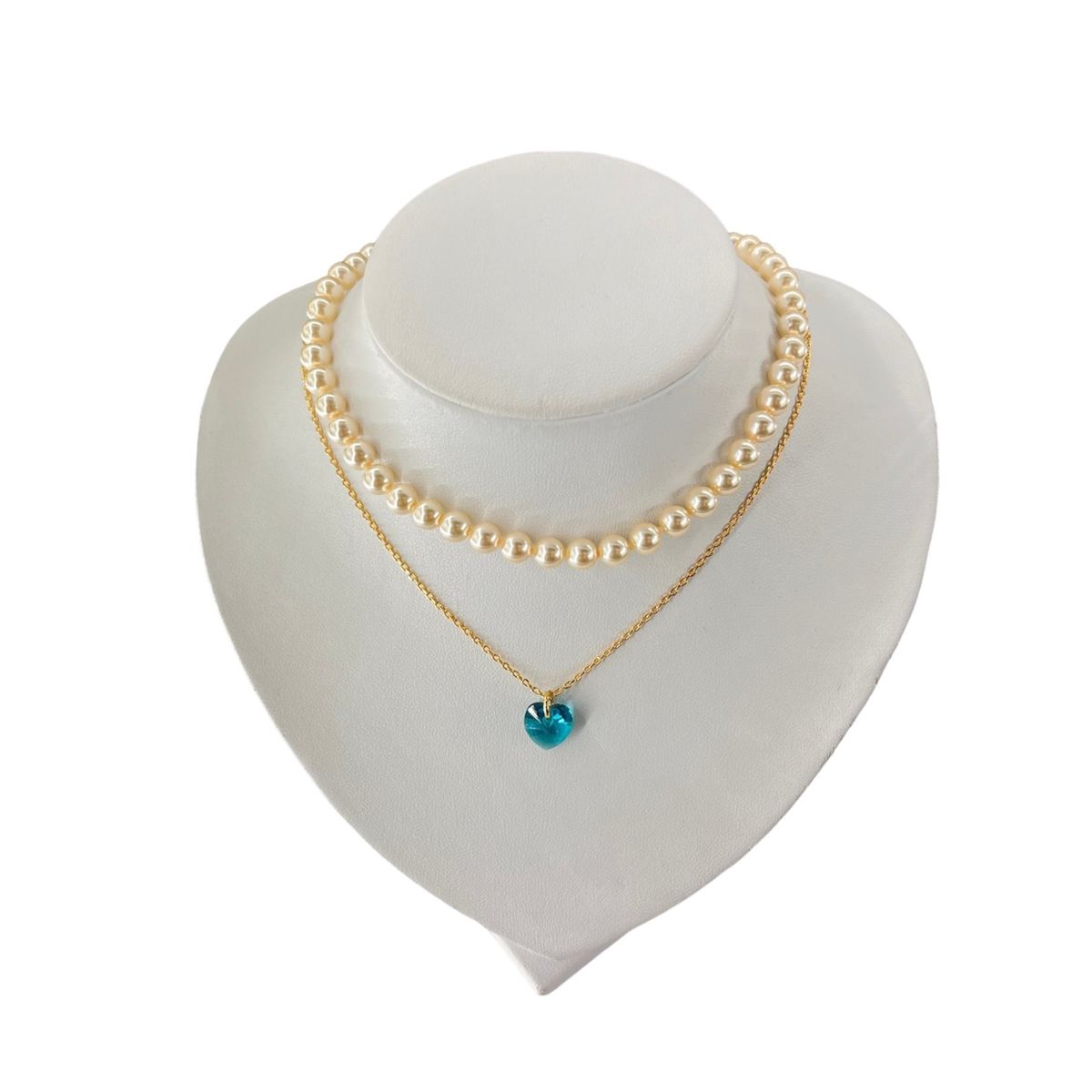 MALLORCA - Set Collar Perlas 40cm mas Collar Corazón Cristal Turquesa de Mallorca