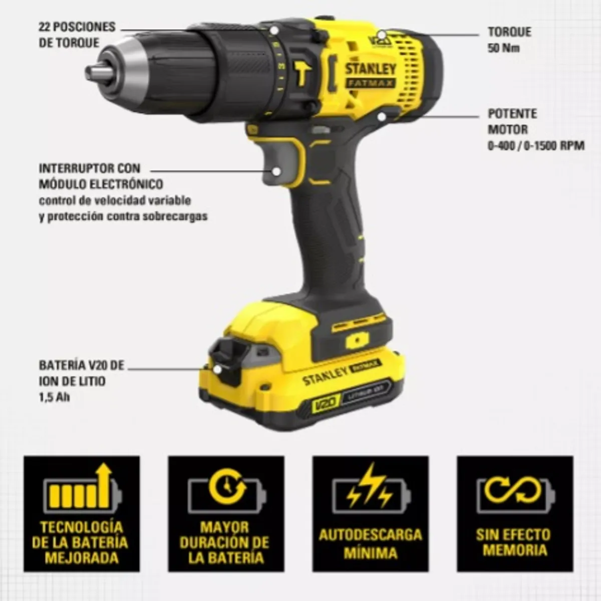 STANLEY - Taladro perc Inal STANLEY Model SCD711C2K 20V+2 bat2AH+1 car