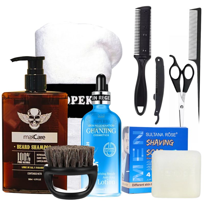 OBOPEKAL - Set Barba Shampoo + Locion +toalla Cuidado Facial Y Barba