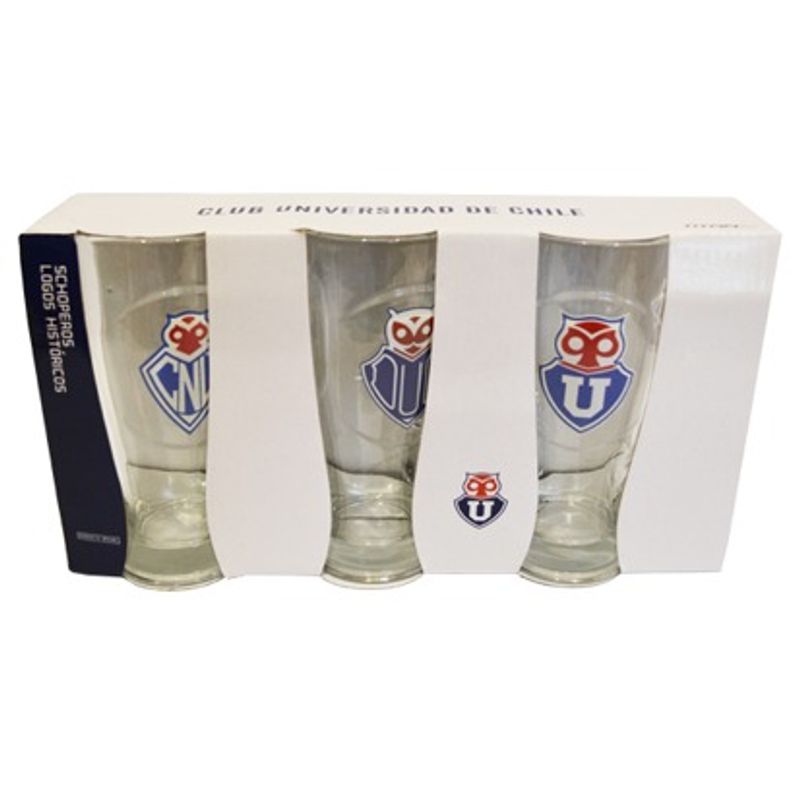 GENERICO - Set 3 Vasos Cerveceros U De Chile Histórico