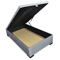 GENERICO - Base de Cama Baúl Full Lino Gris Oscuro Con Mecanismo