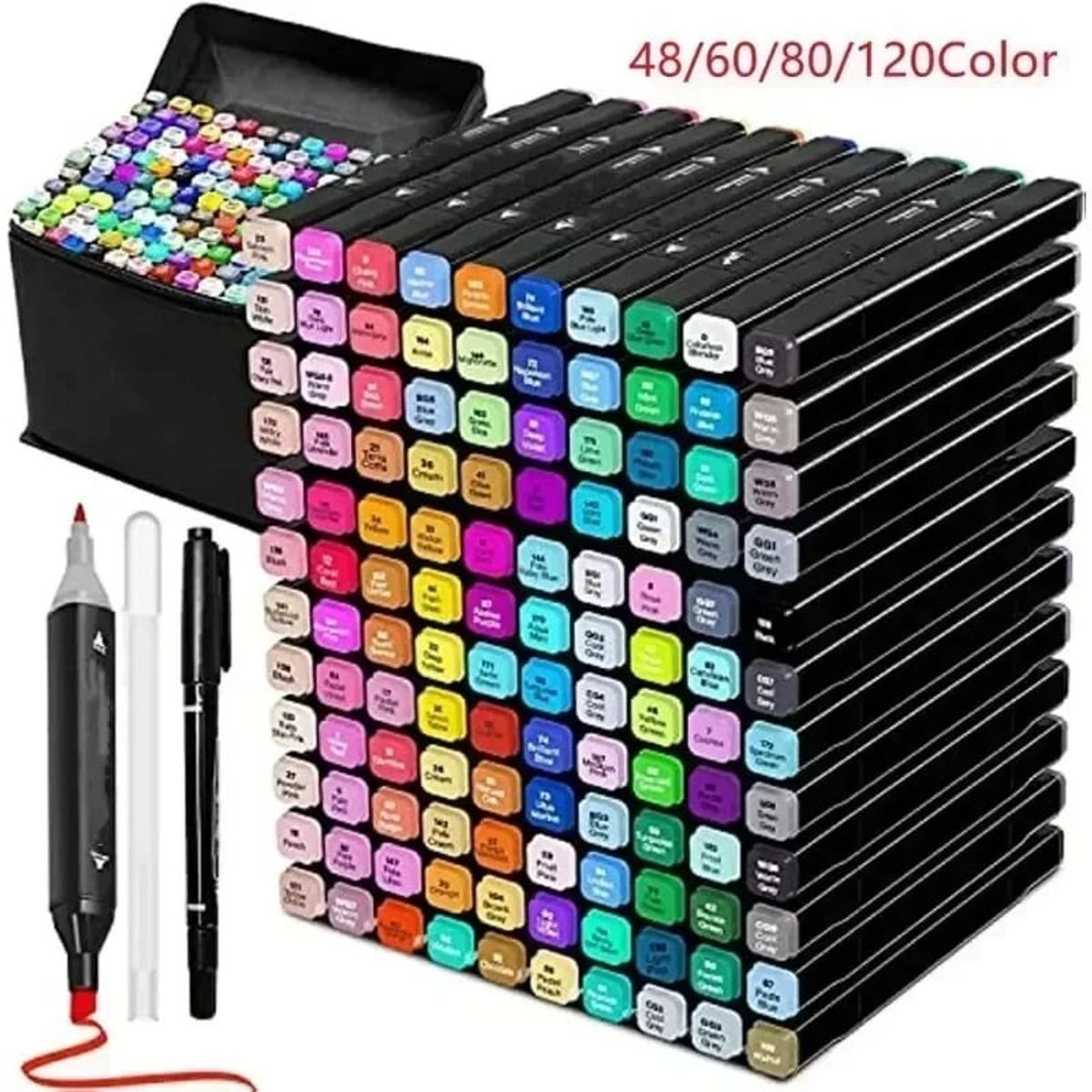 GENERICO - Set de Plumones marcadores Rotuladores doble Punta calidad 80 pcs