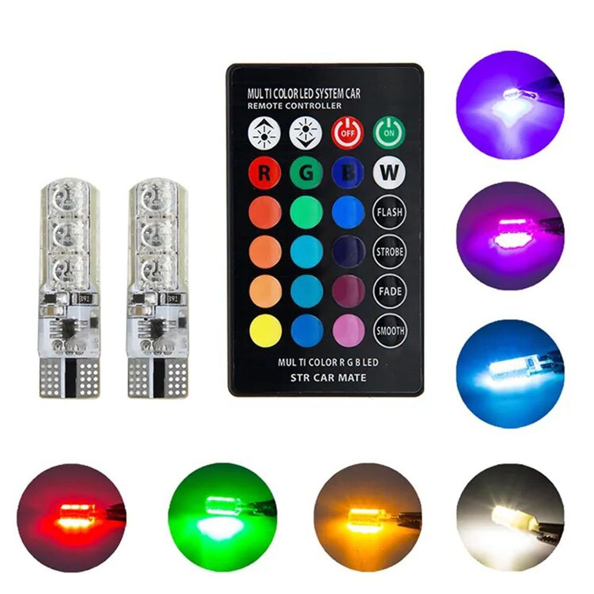 GENERICO - Ampolleta T10 Led Cola Pez Multicolor Rgb Control