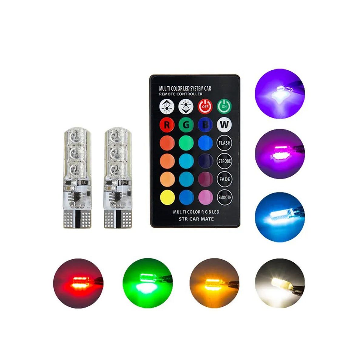 GENERICO - Ampolleta T10 Led Cola Pez Multicolor Rgb Control