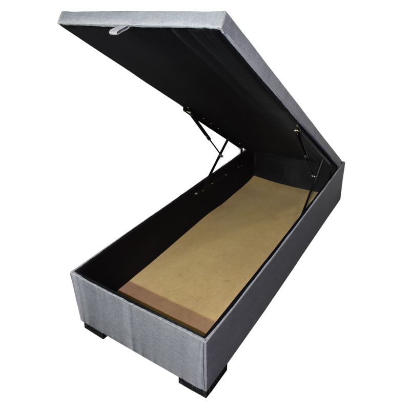 GENERICO - Base de Cama Baúl 1 Plaza Lino Gris Oscuro Con Mecanismo