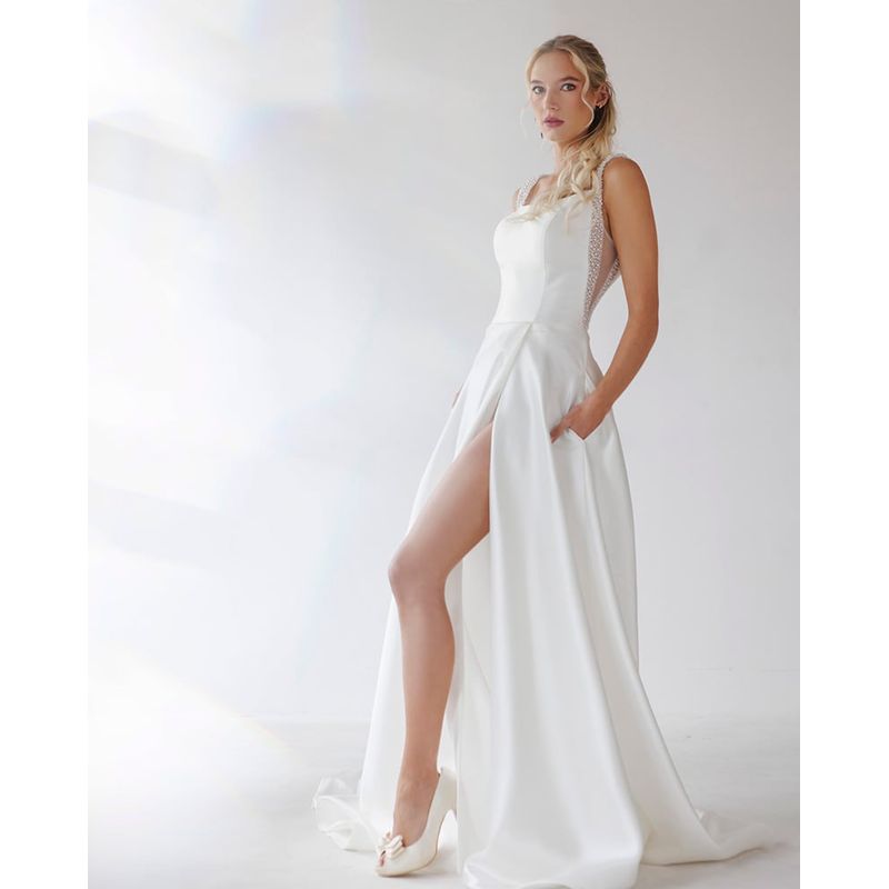 DULCENOVIA - Vestido de Novia Antonia falda Mikado con tajo y bolsillos Dulce Novia