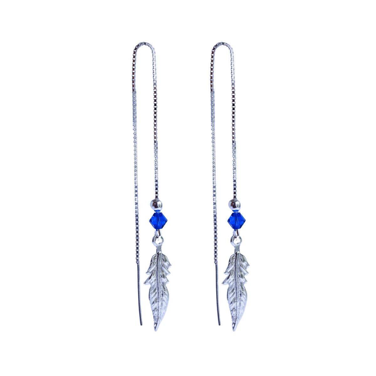 MABELITA - Aros de Plata 925 Plumas Cristal Azul