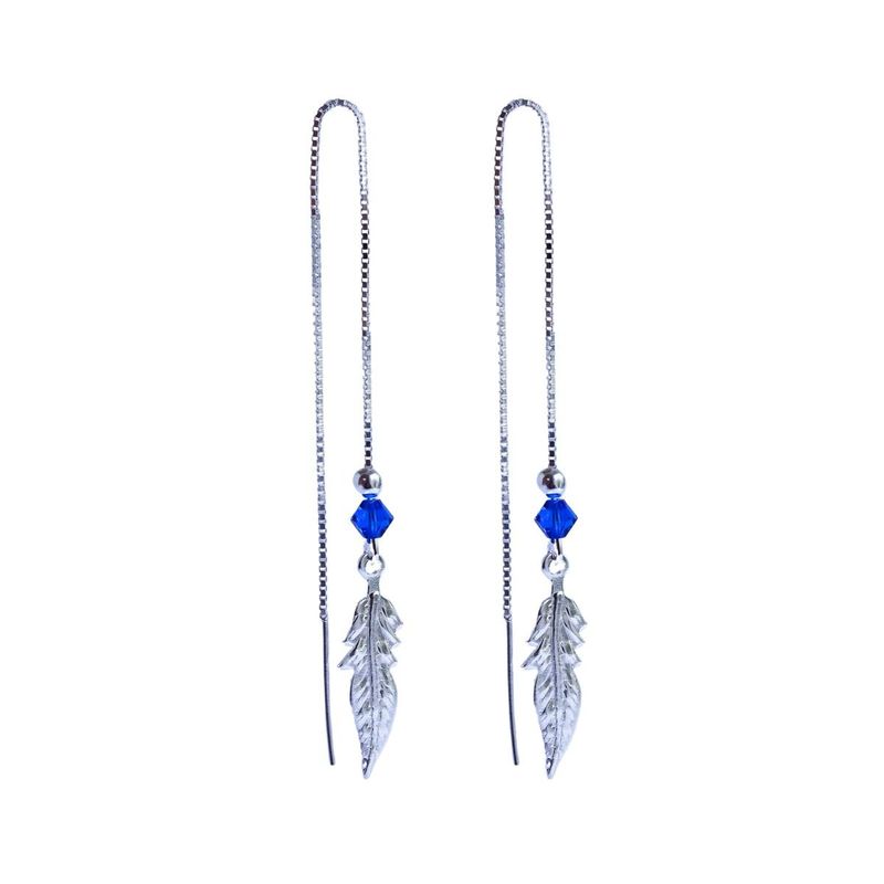 MABELITA - Aros de Plata 925 Plumas Cristal Azul