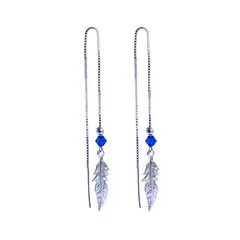 MABELITA - Aros de Plata 925 Plumas Cristal Azul