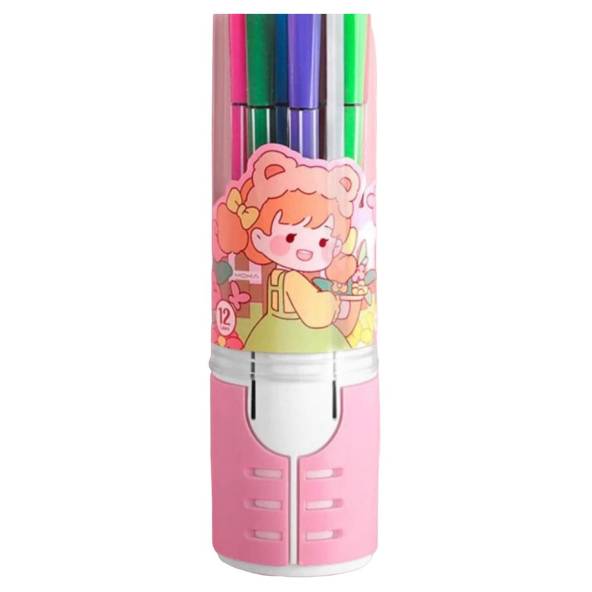 GENERICO - Pack 12 Lapices Boligrafos De Colores Rosado Muñeca Kawaii