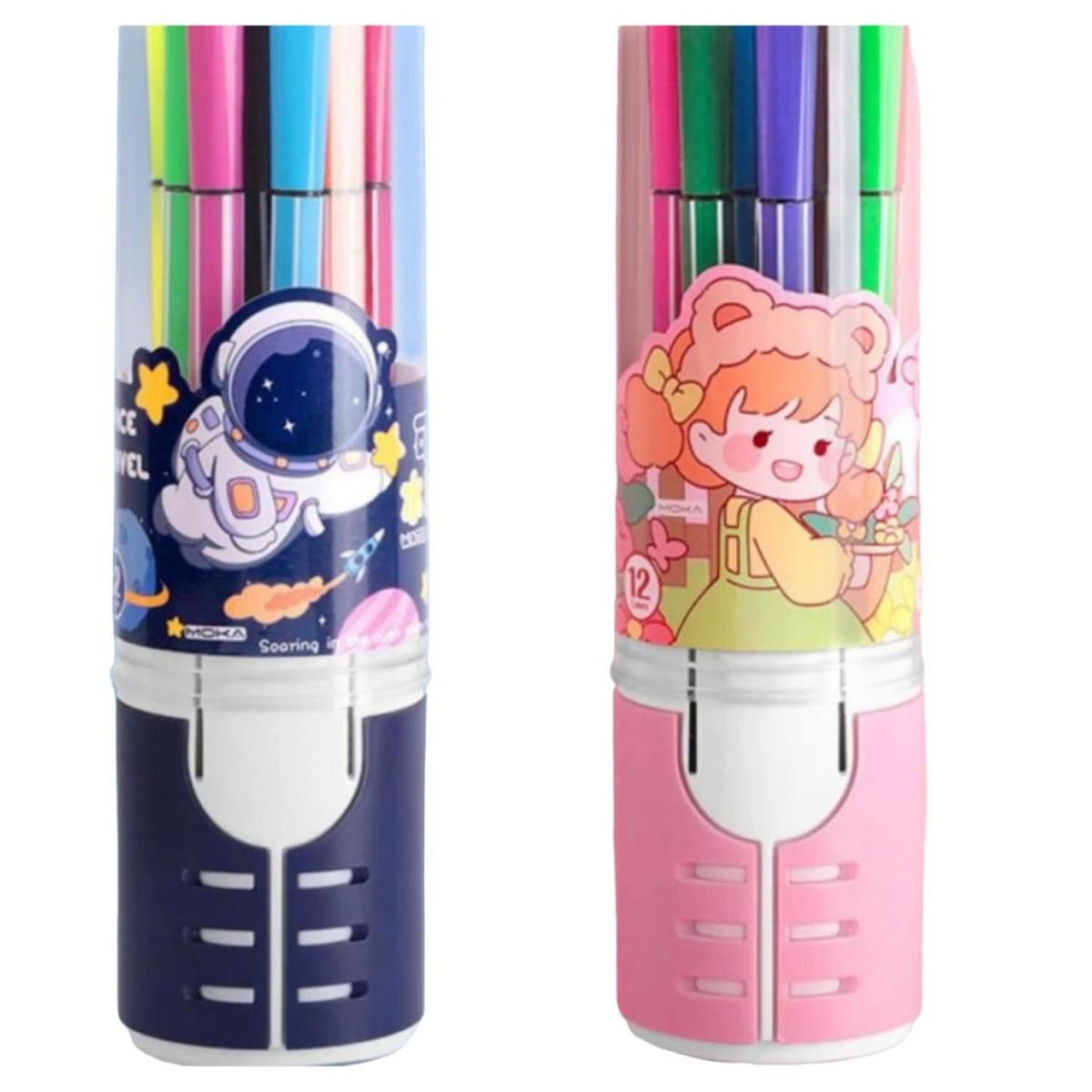 GENERICO - Pack 12 Lapices Boligrafos De Colores Rosado Muñeca Kawaii