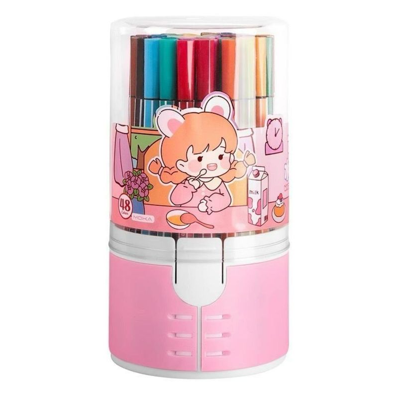 GENERICO - Pack 48 Lapices Boligrafos De Colores Rosado Muñeca Kawaii