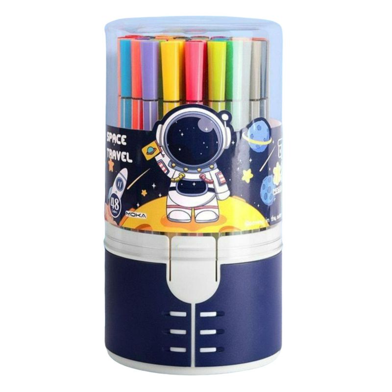 GENERICO - Pack 48 Lapices Boligrafos De Colores Azul Astronauta Kawai