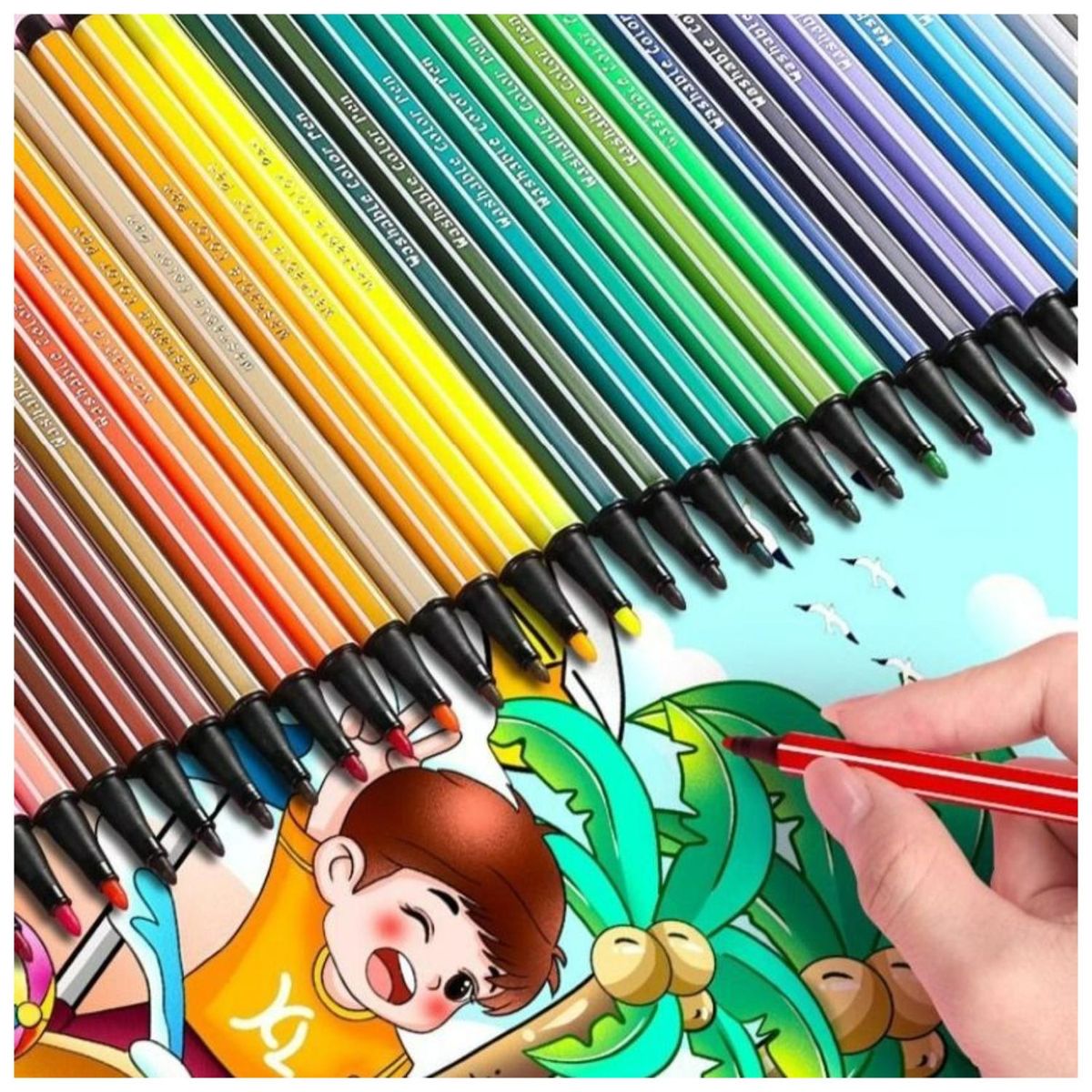 GENERICO - Pack 48 Lapices Boligrafos De Colores Azul Astronauta Kawai