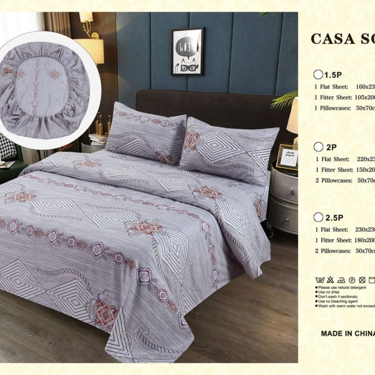 GENERICO - JUEGOS DE SABANA 200 HILOS DE ALGODON 1.5 - DISEÑO