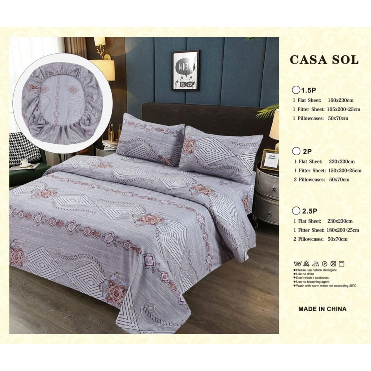 GENERICO - JUEGOS DE SABANA 200 HILOS DE ALGODON 1.5 - DISEÑO