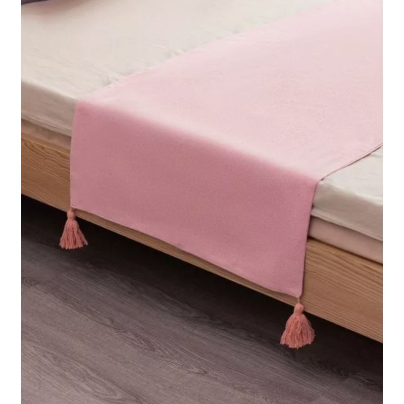 GENERICO - Piecera De Lino Con Pompones Medida 70x210cm King -2 Plazas