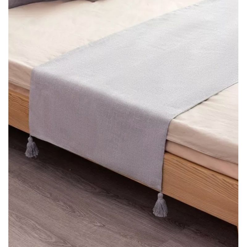 GENERICO - Piecera De Lino Con Pompones Medida 70x210cm King -2 Plazas