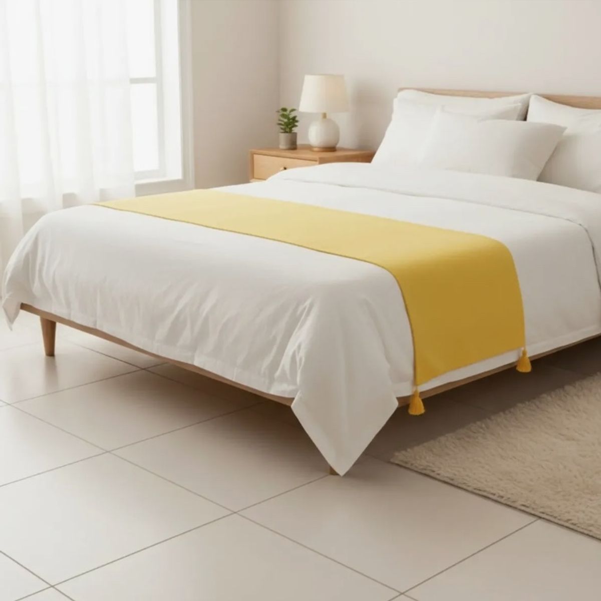 GENERICO - Piecera De Lino Con Pompones Medida 70x210cm King -2 Plazas