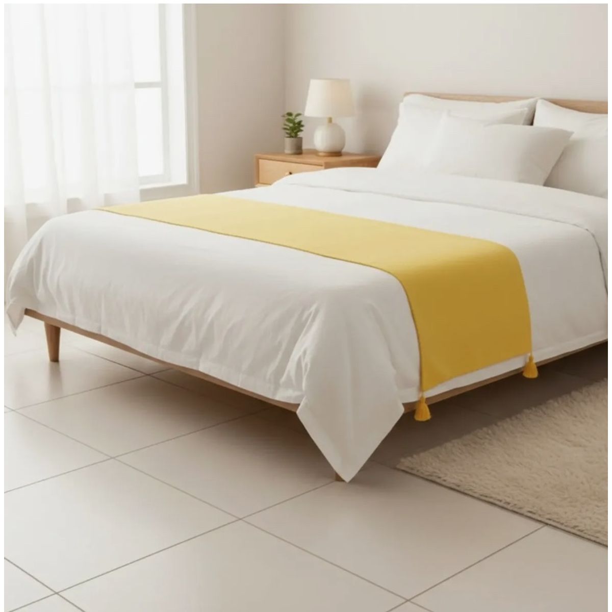 GENERICO - Piecera De Lino Con Pompones Medida 70x210cm King -2 Plazas