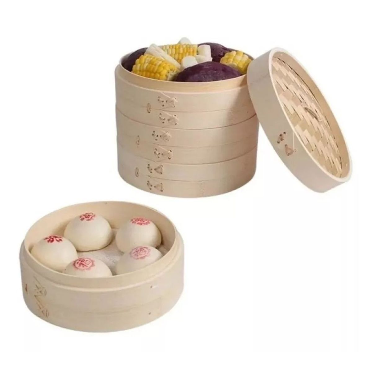 KUANGYE - Olla Vaporera De Bambú 2 Niveles Cocina A Vapor Bambu 24cm